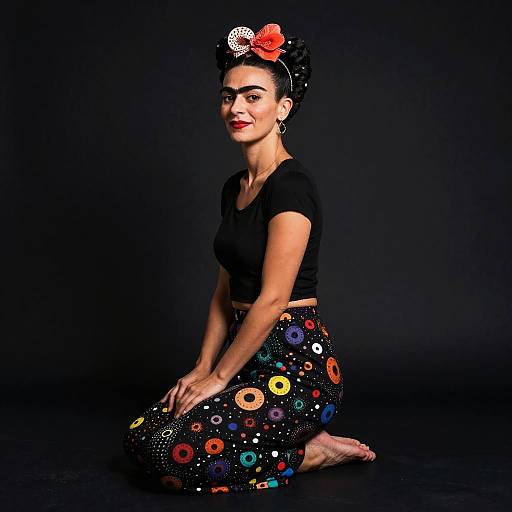 Smiling Kneeling Portrait in Kahlo-Kusama Style