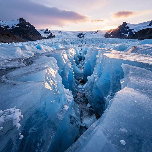 Icy Glacier Fissures at Polar Dawn