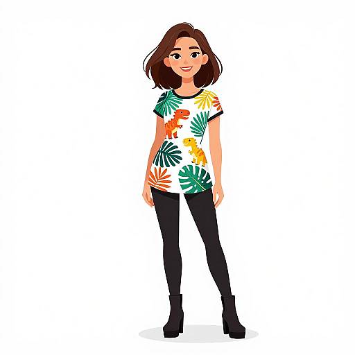 Smiling Woman in Tropical Dinosaur Outfit