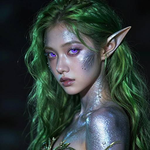 Hyper-Realistic Shimmering Silver-Spotted Elf Portrait