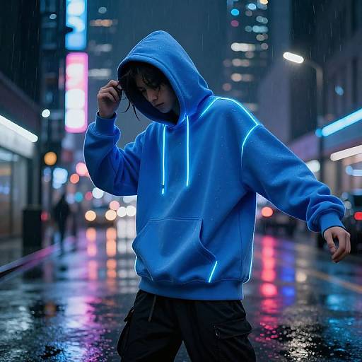 Futuristic Neon Hoodie in Cyberpunk City