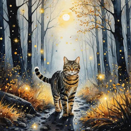 Tabby Cat in Mystical Autumn Forest