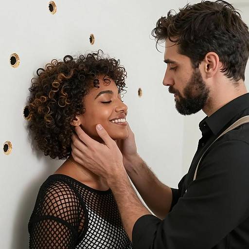 Man Holding Woman's Face Against Bullet-Holed Wall