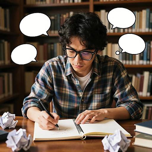 Passionate Writer Sketching in Library