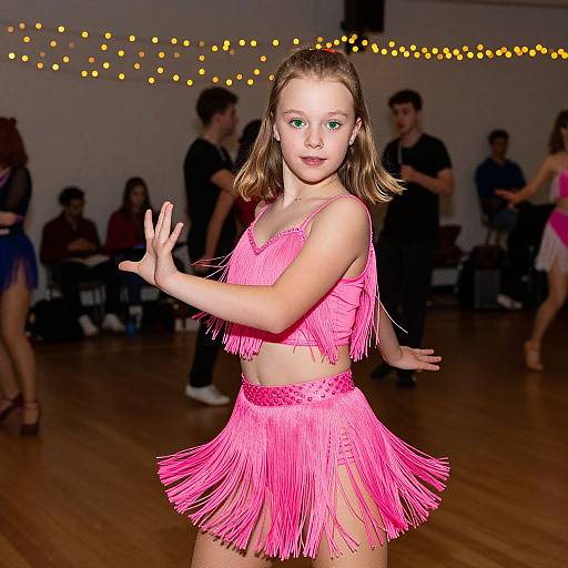 Young Blonde Dancer in Pink Costume