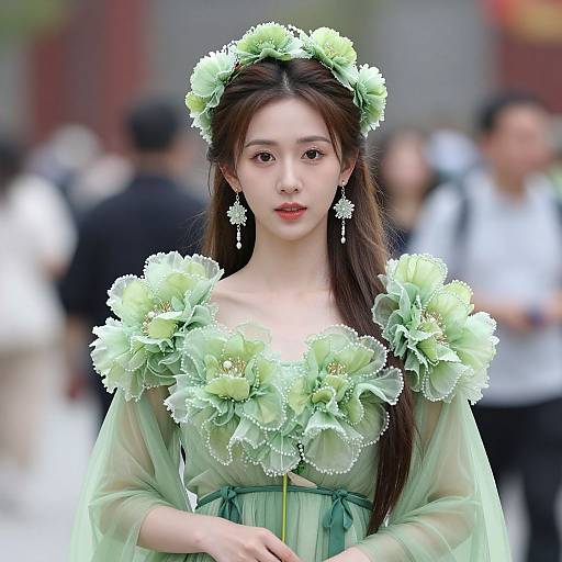 Girl in Green Flower Costume