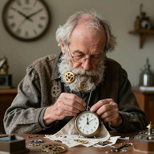 Elderly Clockmaker Weaving Time Reality