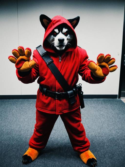 Person in Crimson Paw Costume with Red Hoodie