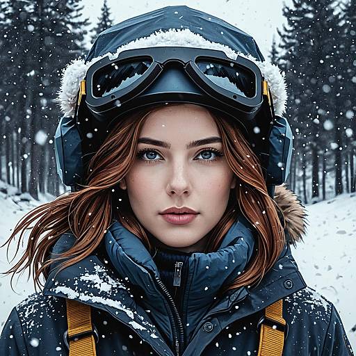 Woman in Winter Gear in Snowy Forest