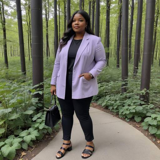 Curvy Woman in Lilac Blazer in Forest
