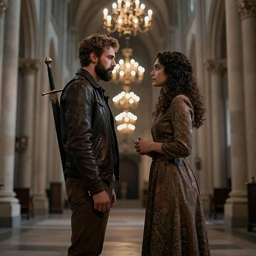 Intense Gaze in a Gothic Cathedral