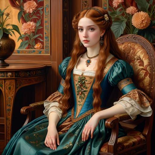 Sorrowful Noblewoman in Lavish Parlor