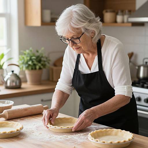 Elderly Woman Baking in Sunlit Kitchen