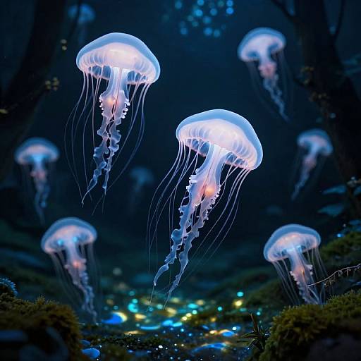 Bioluminescent Jellyfish in Forest