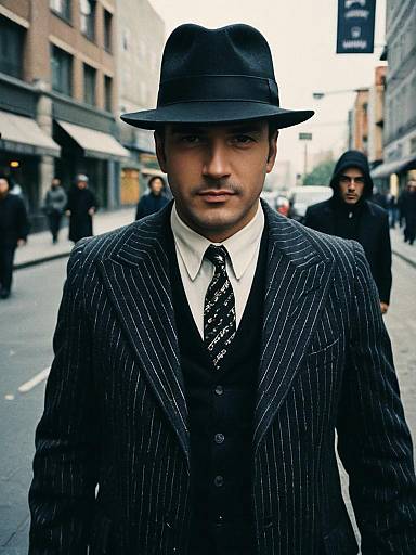 Man in Gangster Costume on City Street