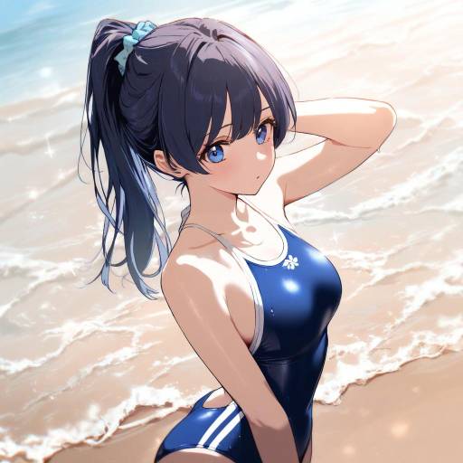 Beach Girl in Blue Swimsuit