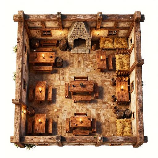 Medieval Rustic Tavern Top-Down Layout