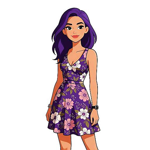 Smiling Woman in Floral Bohemian Dress