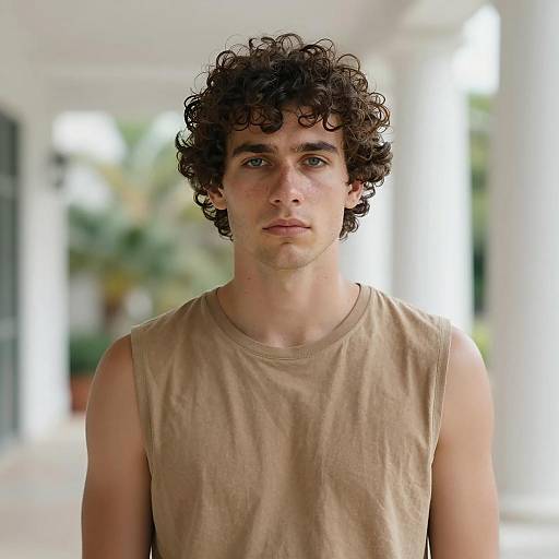Pensive Man in Columned Outdoor Setting