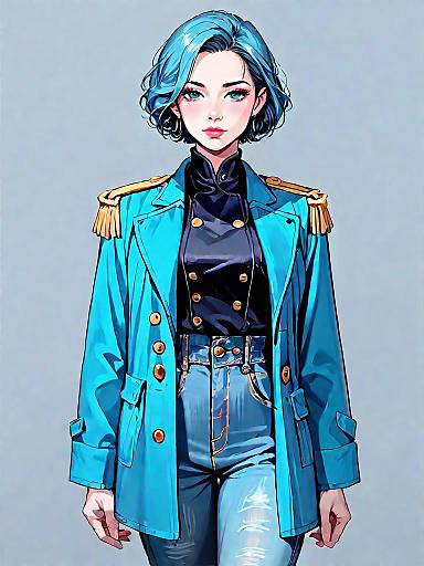 Stylish Woman in Blue Trench Coat and Denim Jeans