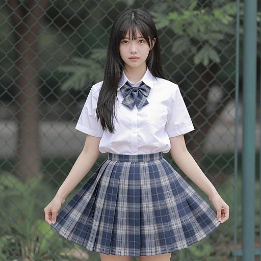 Stylish Asian Woman by Fence