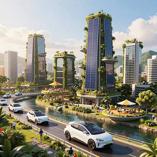 Green Utopian City at Sunrise