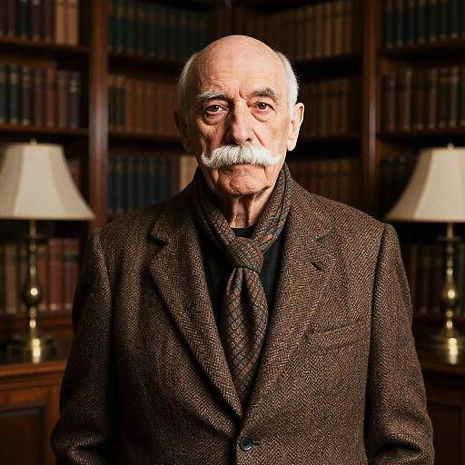 Elderly Man in Vintage Library Portrait
