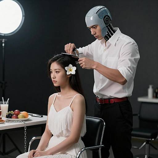 Cybernetic Barber and Fringed Beauty