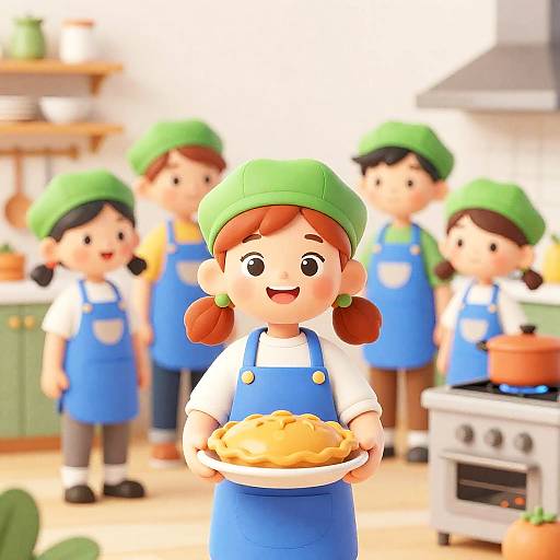 Joyful Kitchen Scene with Children Cooking