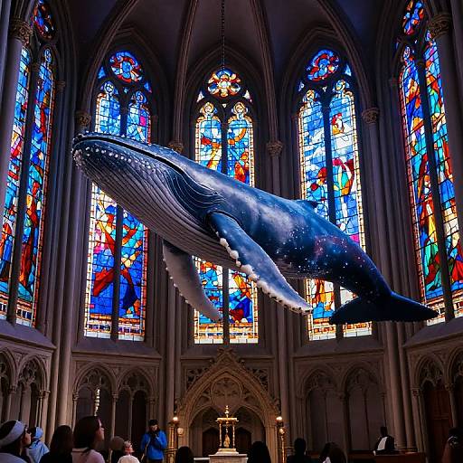 Blue Whale Floating in Cathedral