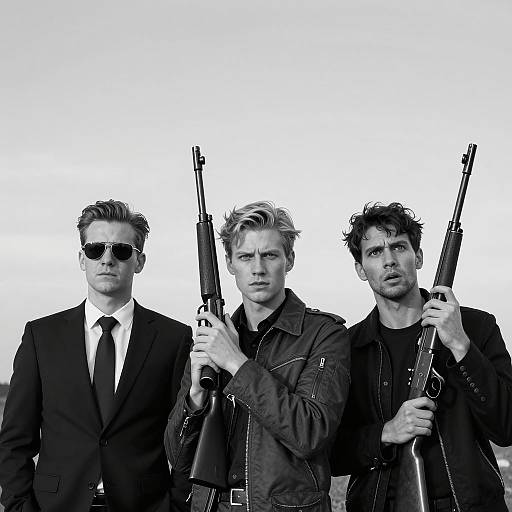 Dramatic Black-and-White Portrait of Three Men