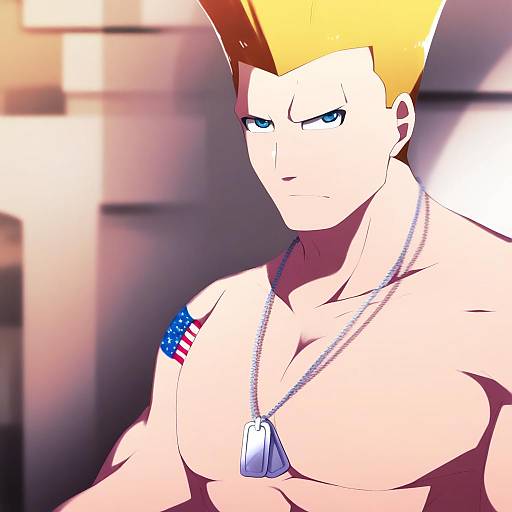 Illustration of Guile, street fighter in the style of You (noanoamoemoe)