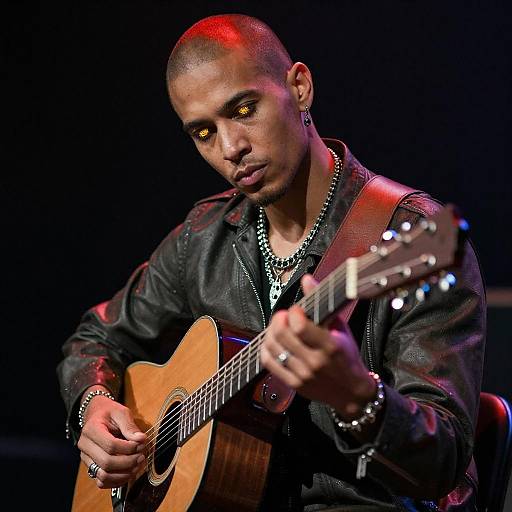 Elegant Guitarist in Atmospheric Setting