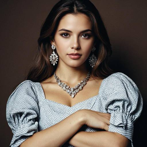Elegant woman in denim dress with jewelry