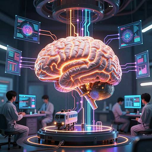Glowing AI Brain with Scientists