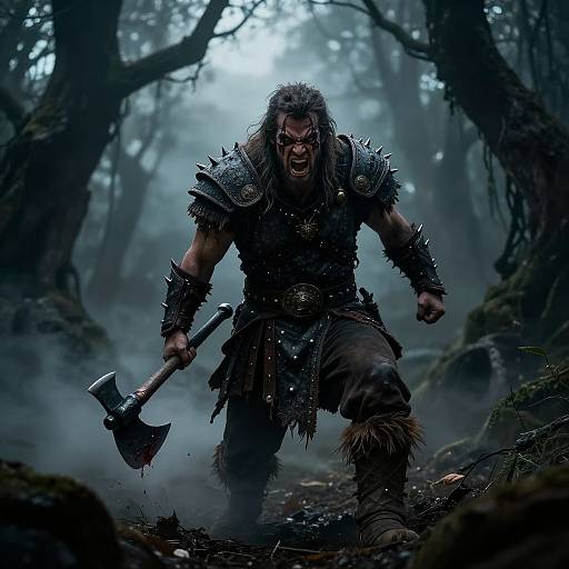 Angry Warrior in Dark Forest