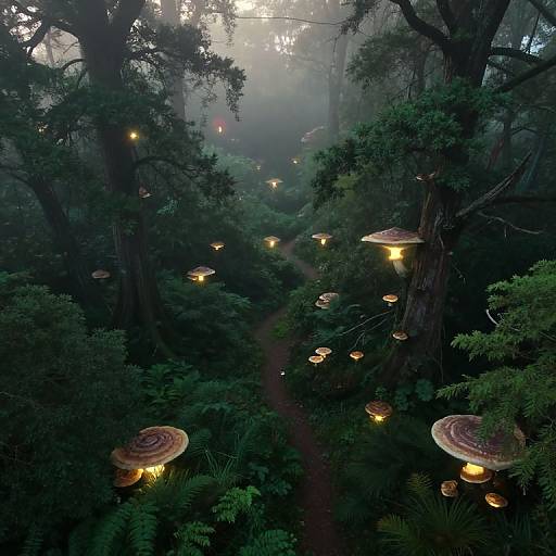 Enchanted Foggy Dawn Forest Aerial