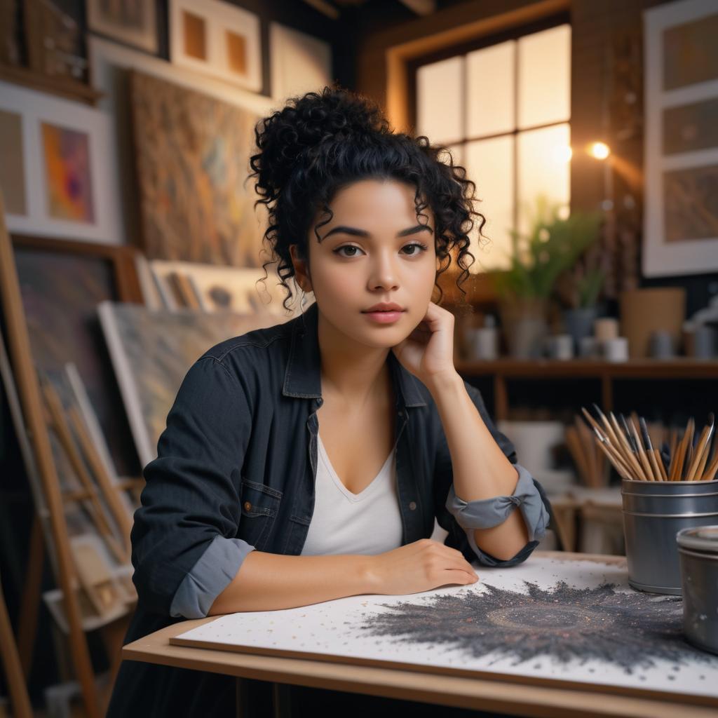 Thoughtful Artist in Cozy Studio Portrait