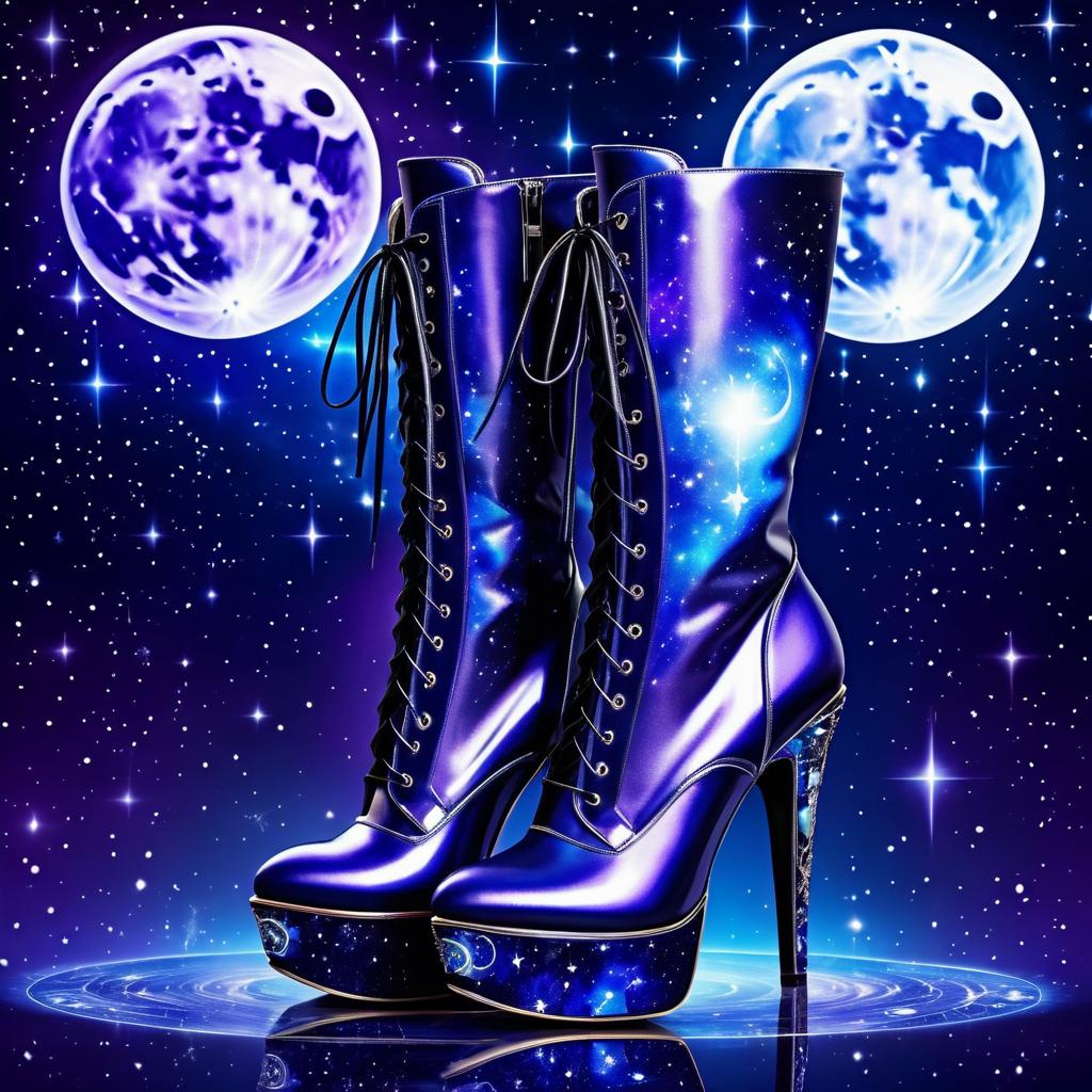 Celestial High Heel Boots Under Stars