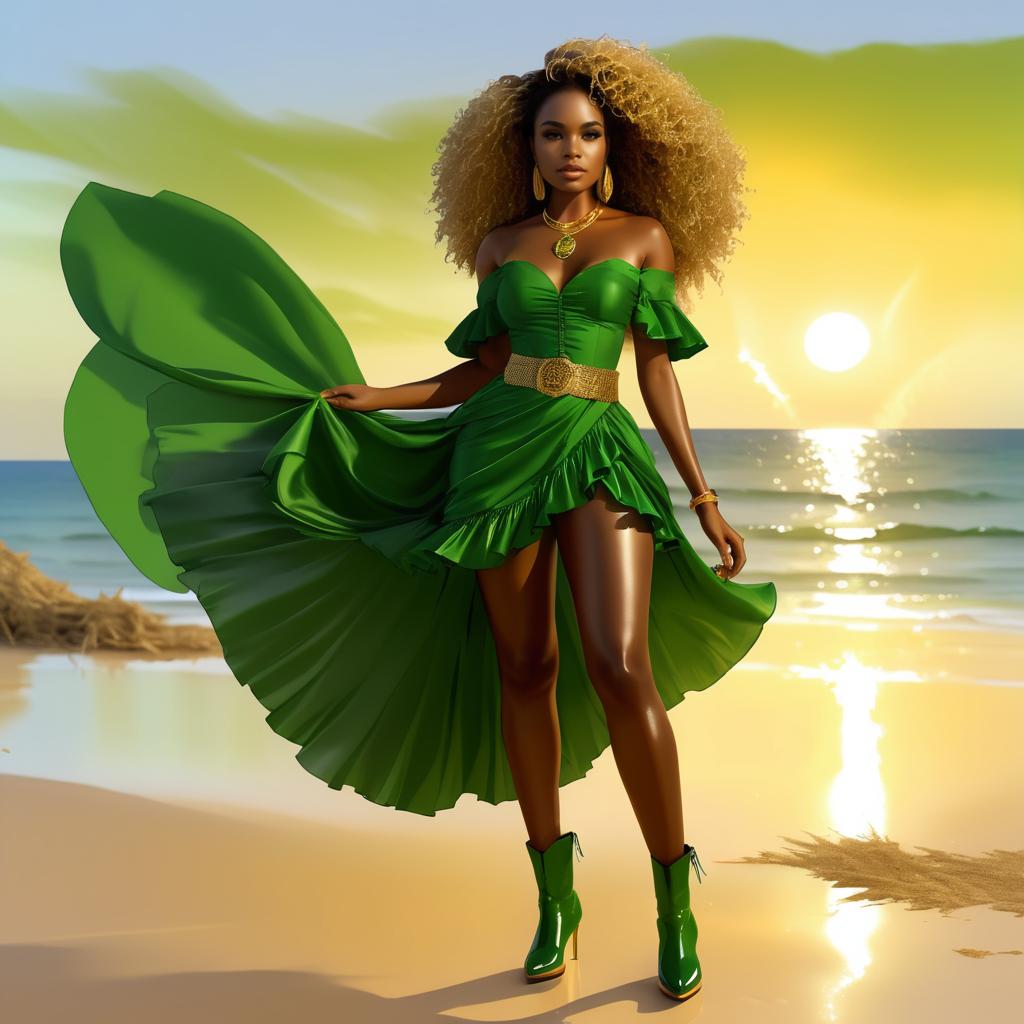 Evening Elegance: African Queen at Beach