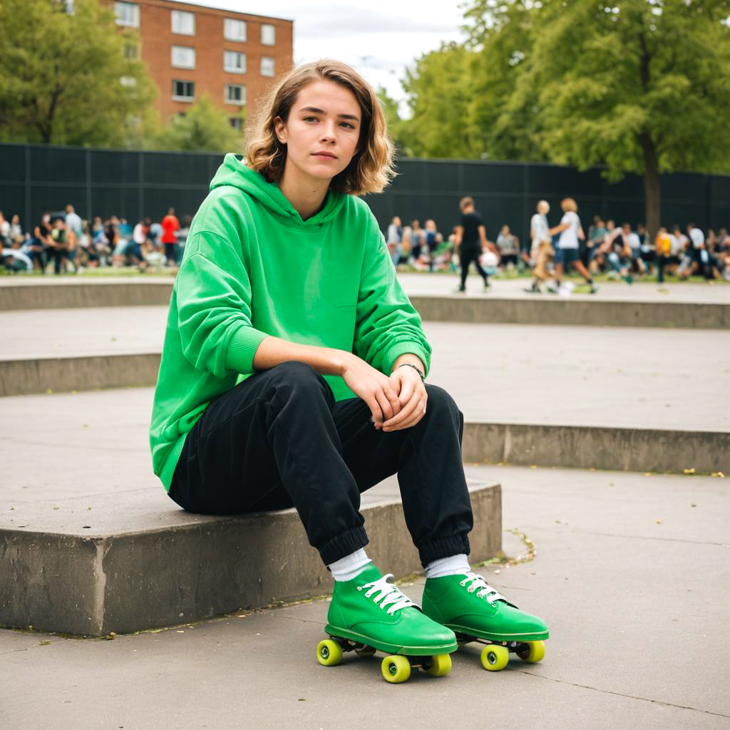 Teen Skateboarder in Electric Green Clogs