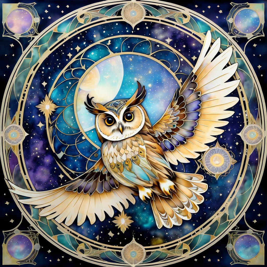 Celestial Owl in Art Nouveau Style