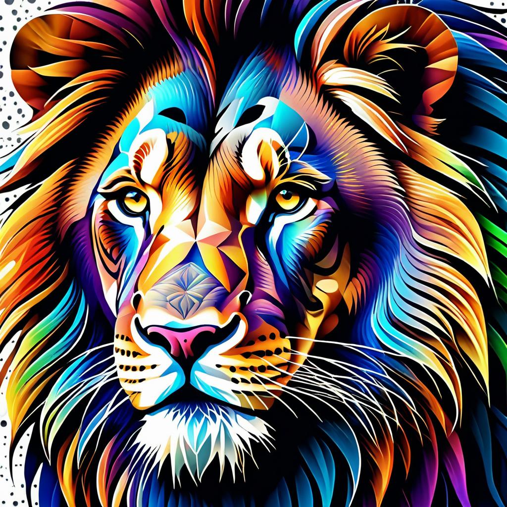 Intricate Lion with Colorful Fractal Patterns