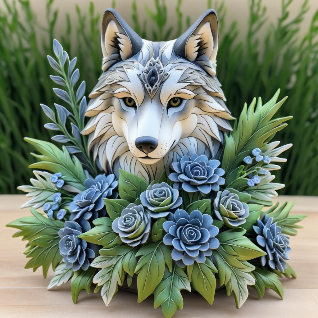 Intricate Wolf with Bouquet in Detail