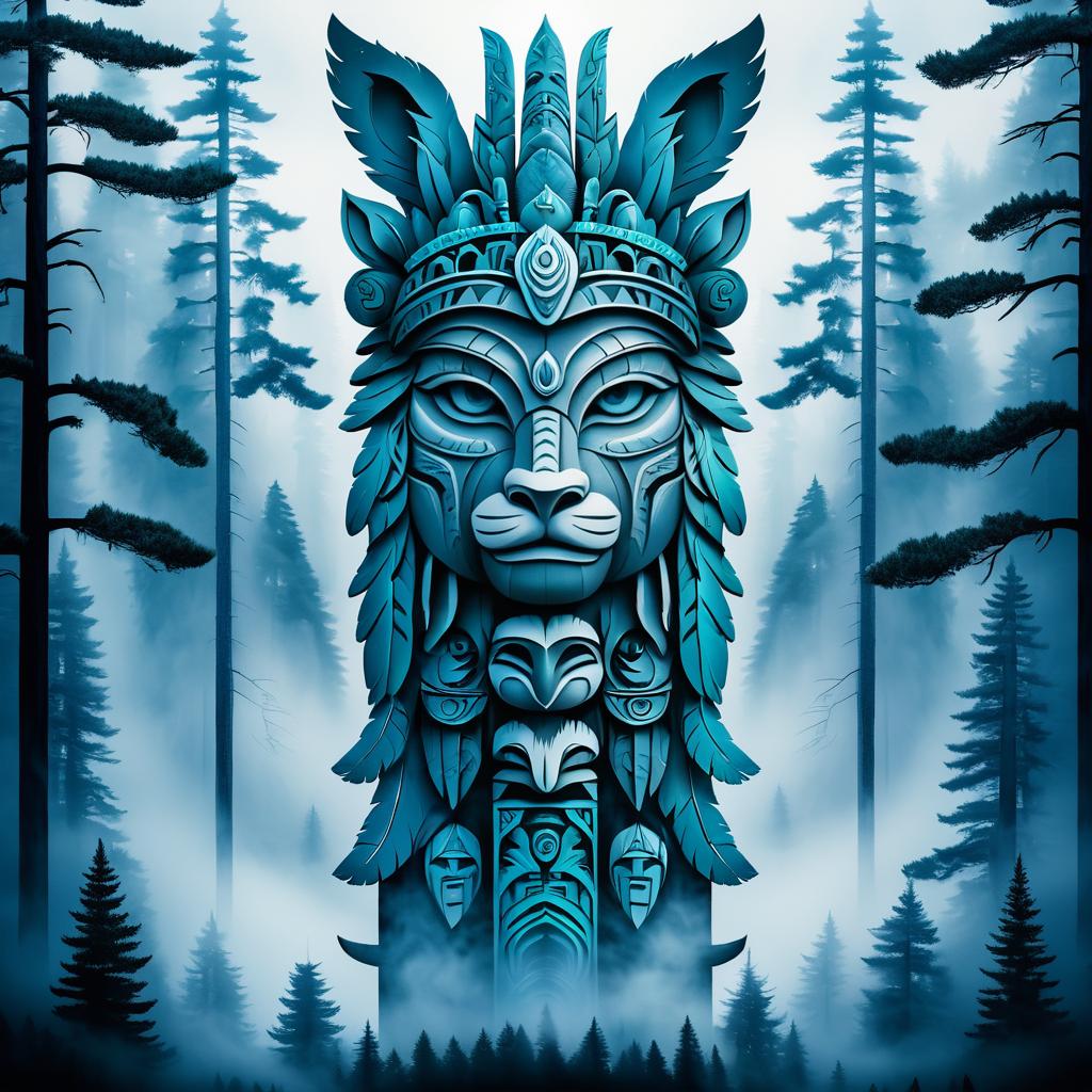 Intricate Native American Totem Pole Illustration