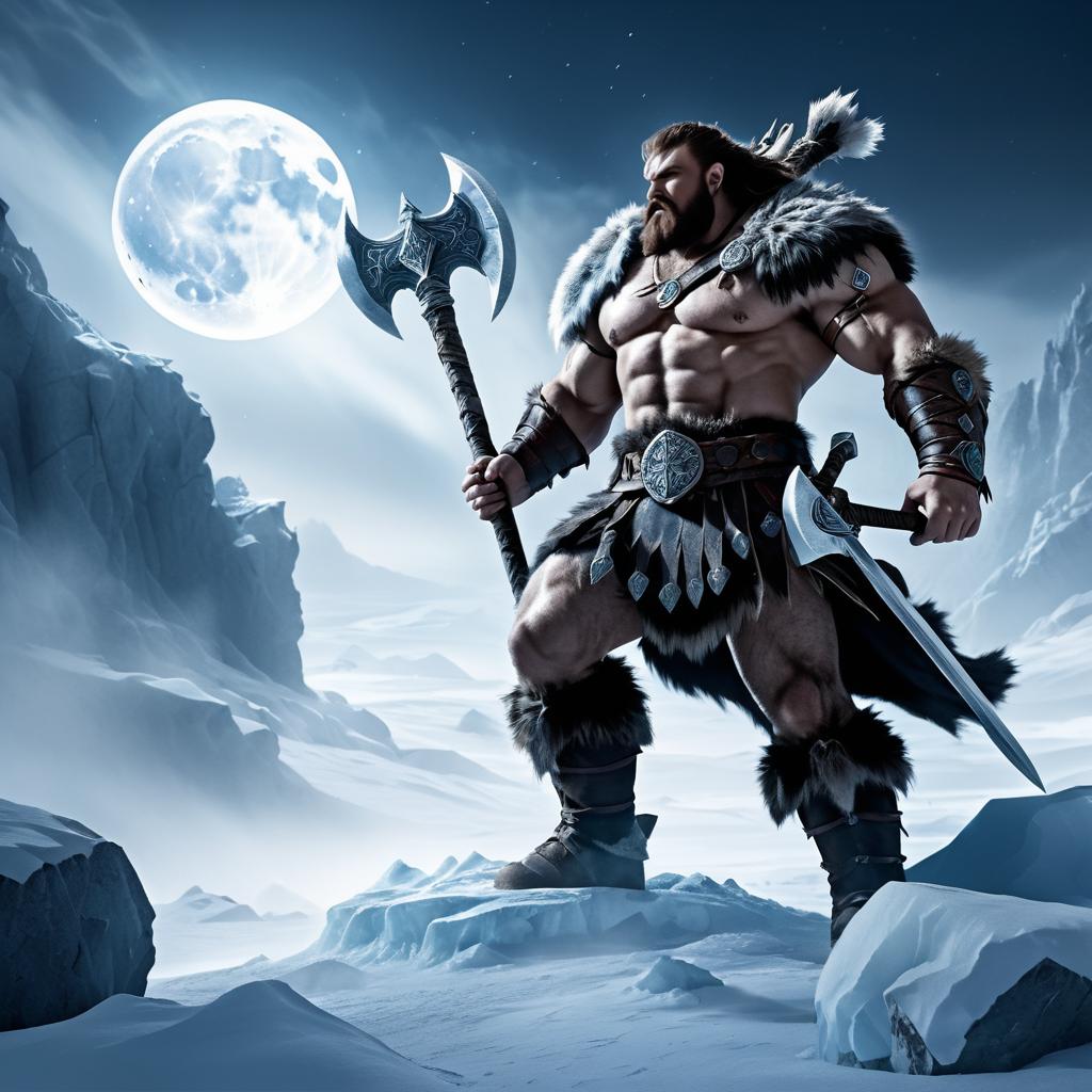 Epic Barbarian in Snowy Tundra