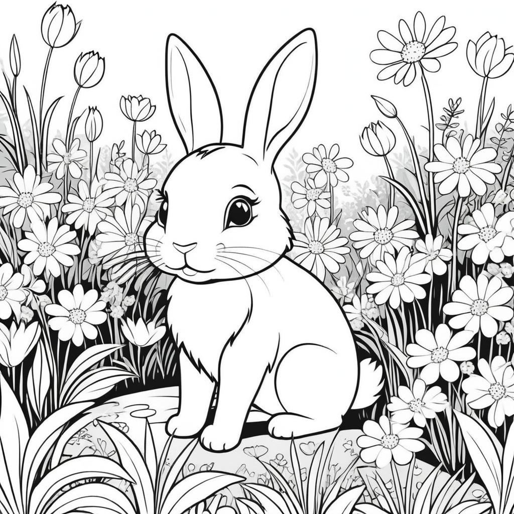 Cute Bunny in a Pastel Flower Garden