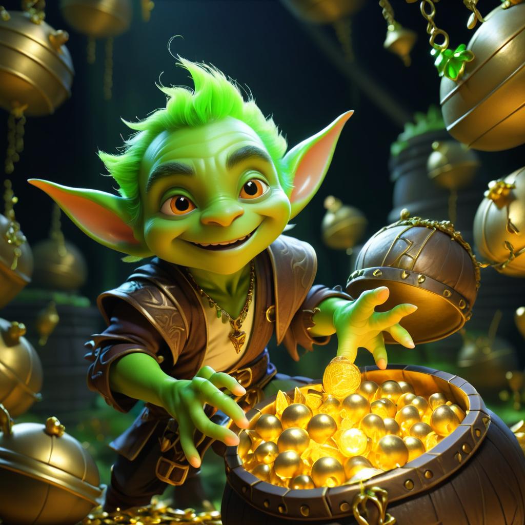 Enchanting Male Goblin Among Treasures