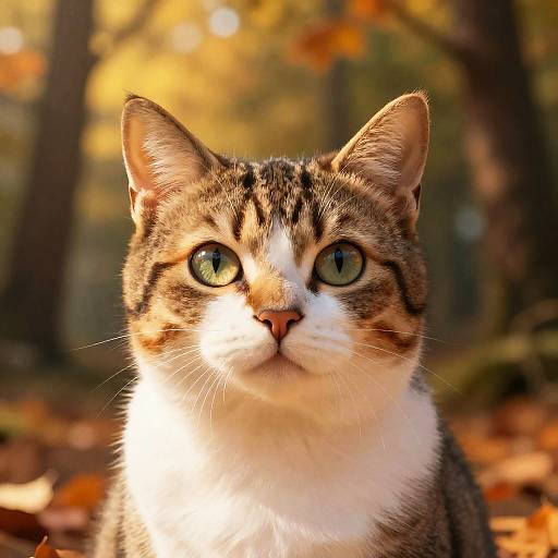 Introspective Cat in Autumn Forest