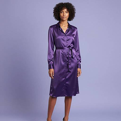 Elegant Woman in Purple Satin Dress